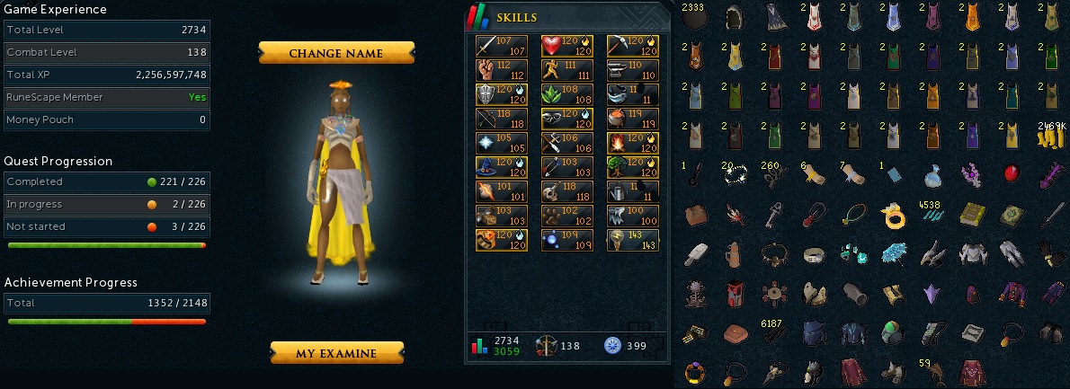 Combat 138 Total Skill 3059 Max 143 Invention 120 Du