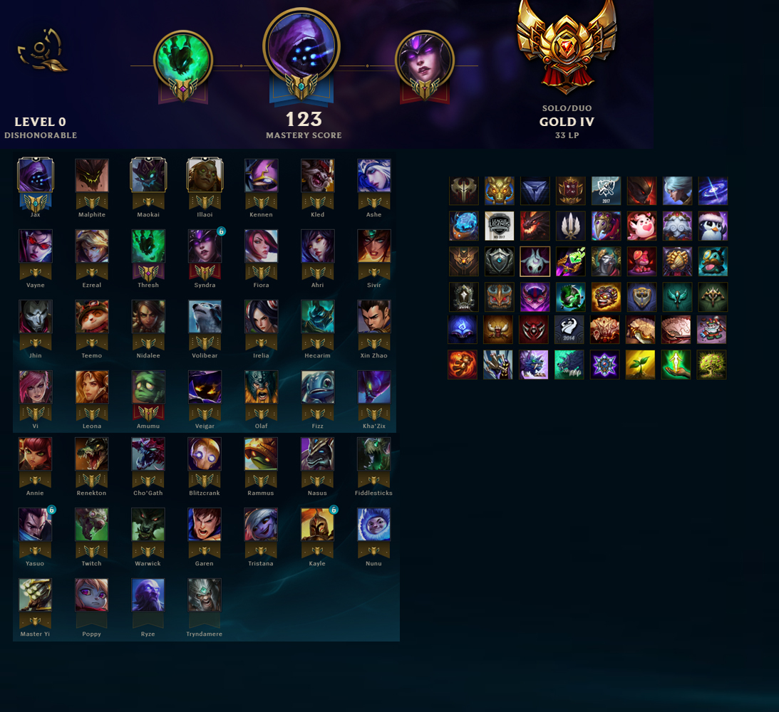 Selling Bronze 4 Acc with Rare Skins (Challenger Ahri, Dragonblade